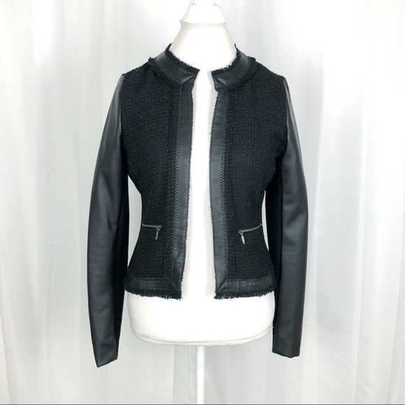 Willi Smith Jackets & Blazers - Will Smith Women’s Tweed Faux Leather Moto Jacket